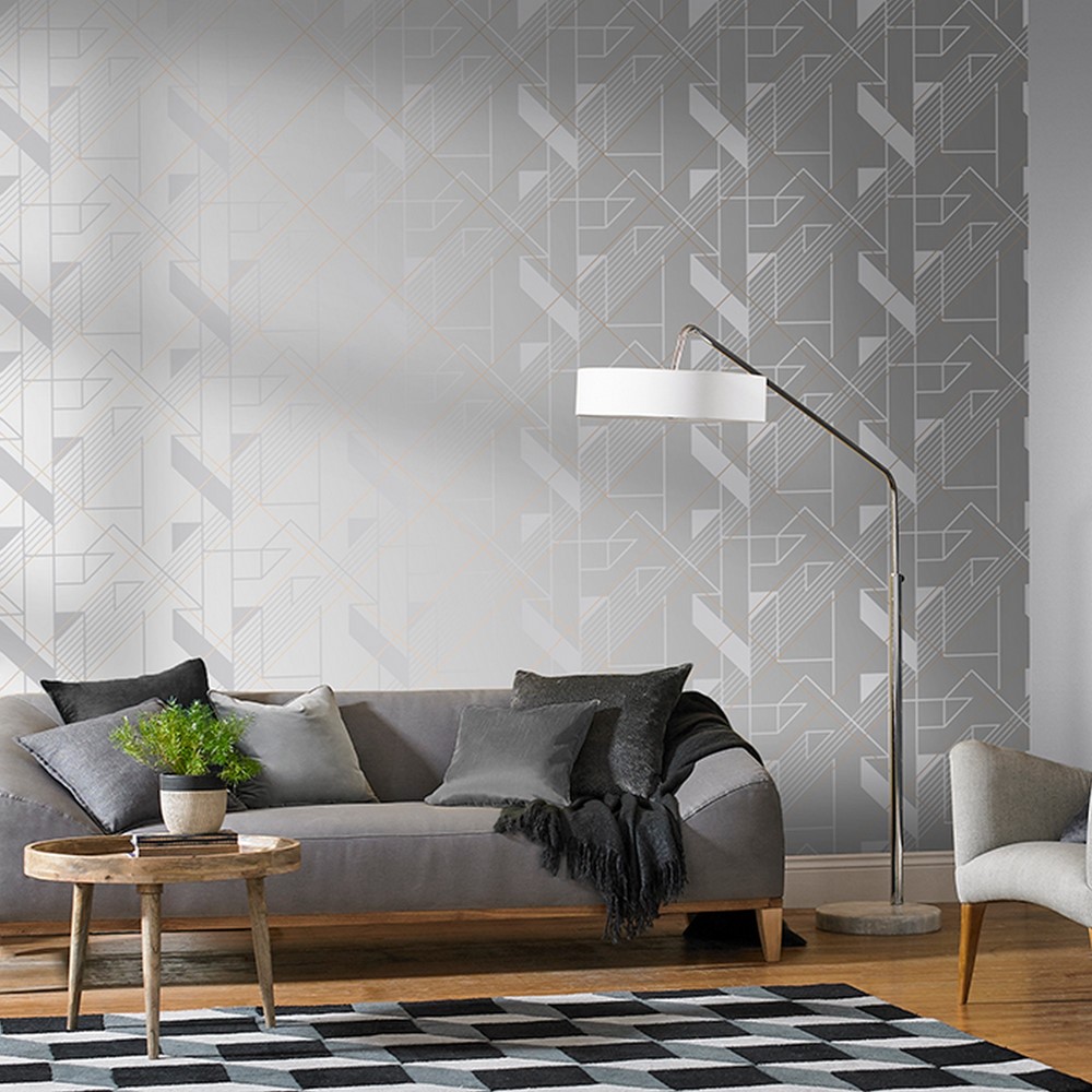 Graphic Reflect Wallpaper 105245 by Graham & Brown in Silver Grey